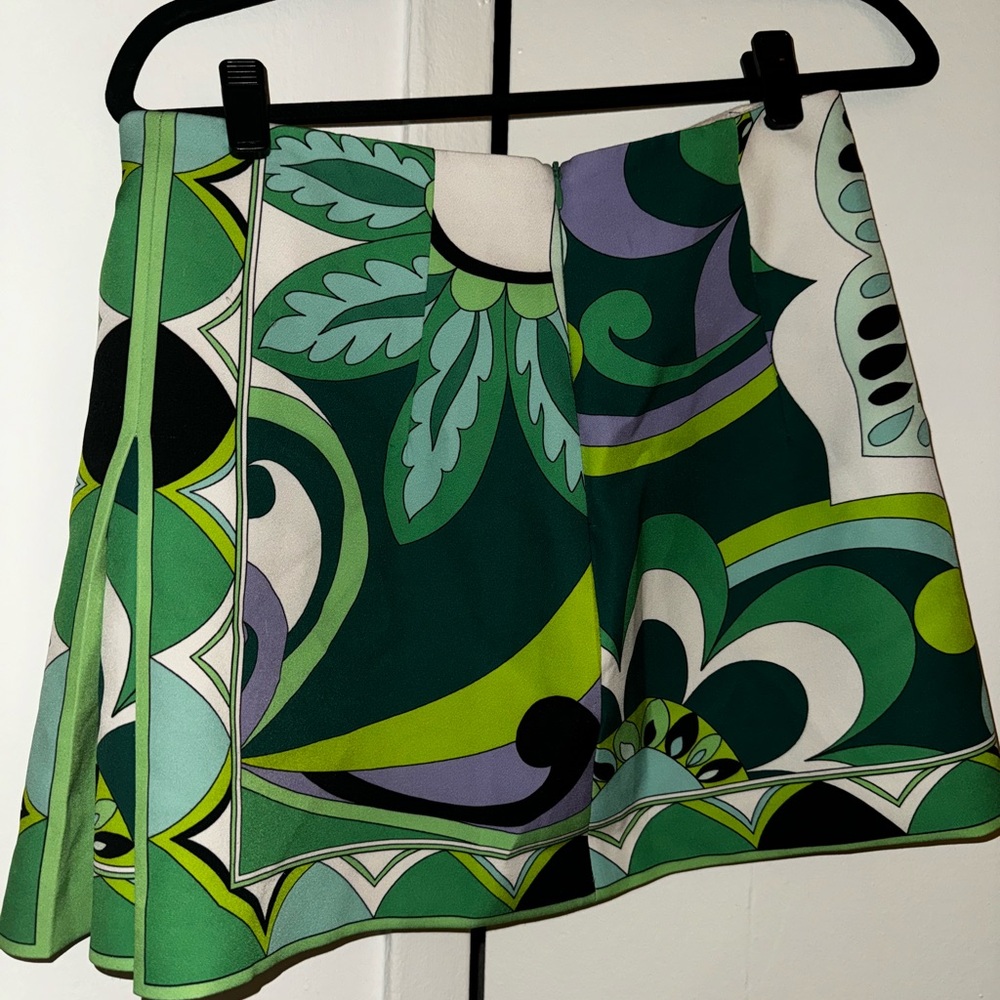 ZARA HIGH-WAIST PRINTED SHORT SKIRT GREEN